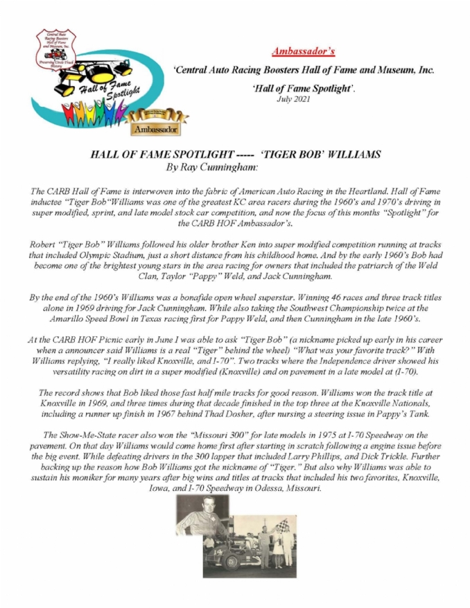 Hall of Fame Spotlight - Tiger Bob Williams